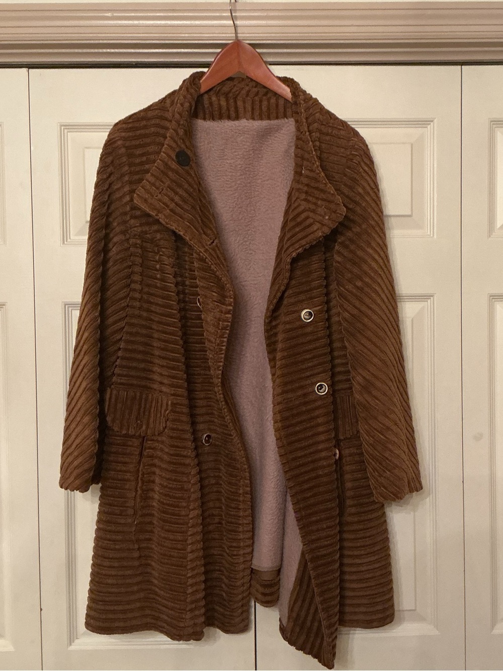 Vintage Brown Wide Wale Ribbed Corduroy Double Breasted Coat